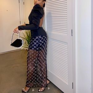 ASOS Brand Black Diamanté Gown with Shoulder Detailing